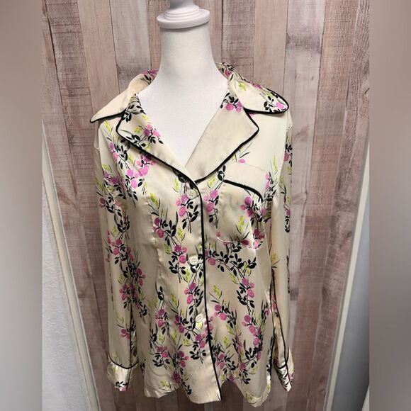 Zara Ecru printed piped floral button down shirt NWOT - Picture 12 of 14